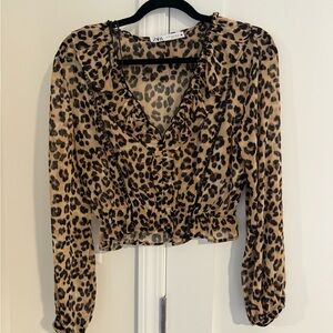 Zara Animal Print Ruffle Blouse